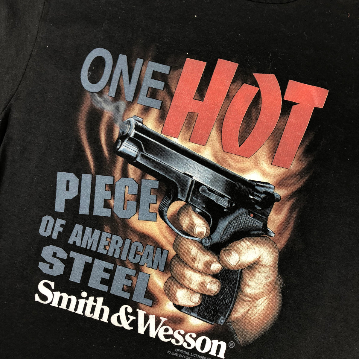 Vintage Smith &amp; Wesson 3D Emblem &quot;One Hot Piece of American Steel&quot; T-Shirt - jointcustodydc