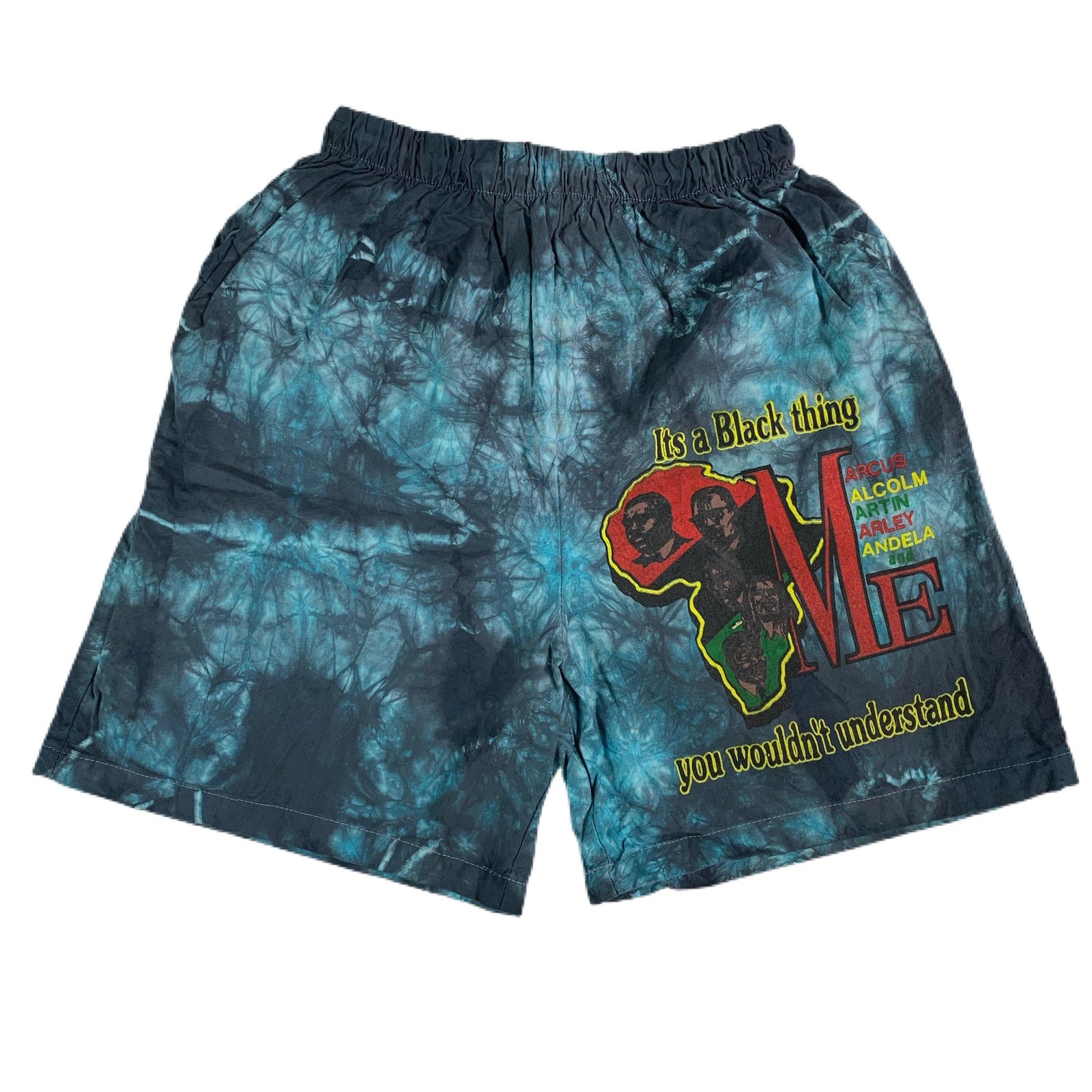 Vintage MLK Malcolm X Bob Marley Mandela Garvey "It's A Black Thing" Tie Dye Shorts - jointcustodydc