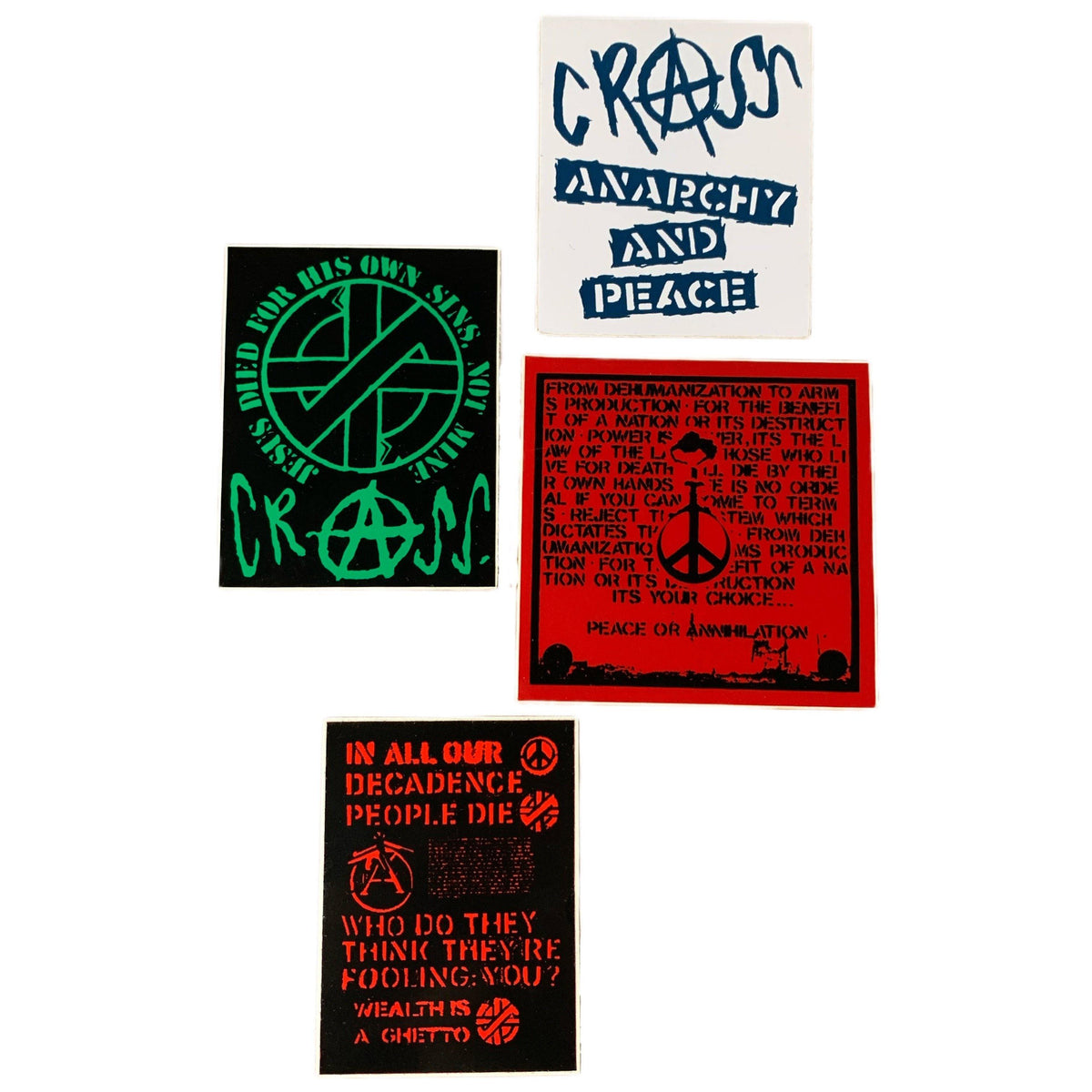 Vintage Crass Crucifix &quot;Anarchy And Peace&quot; Sticker Lot - jointcustodydc