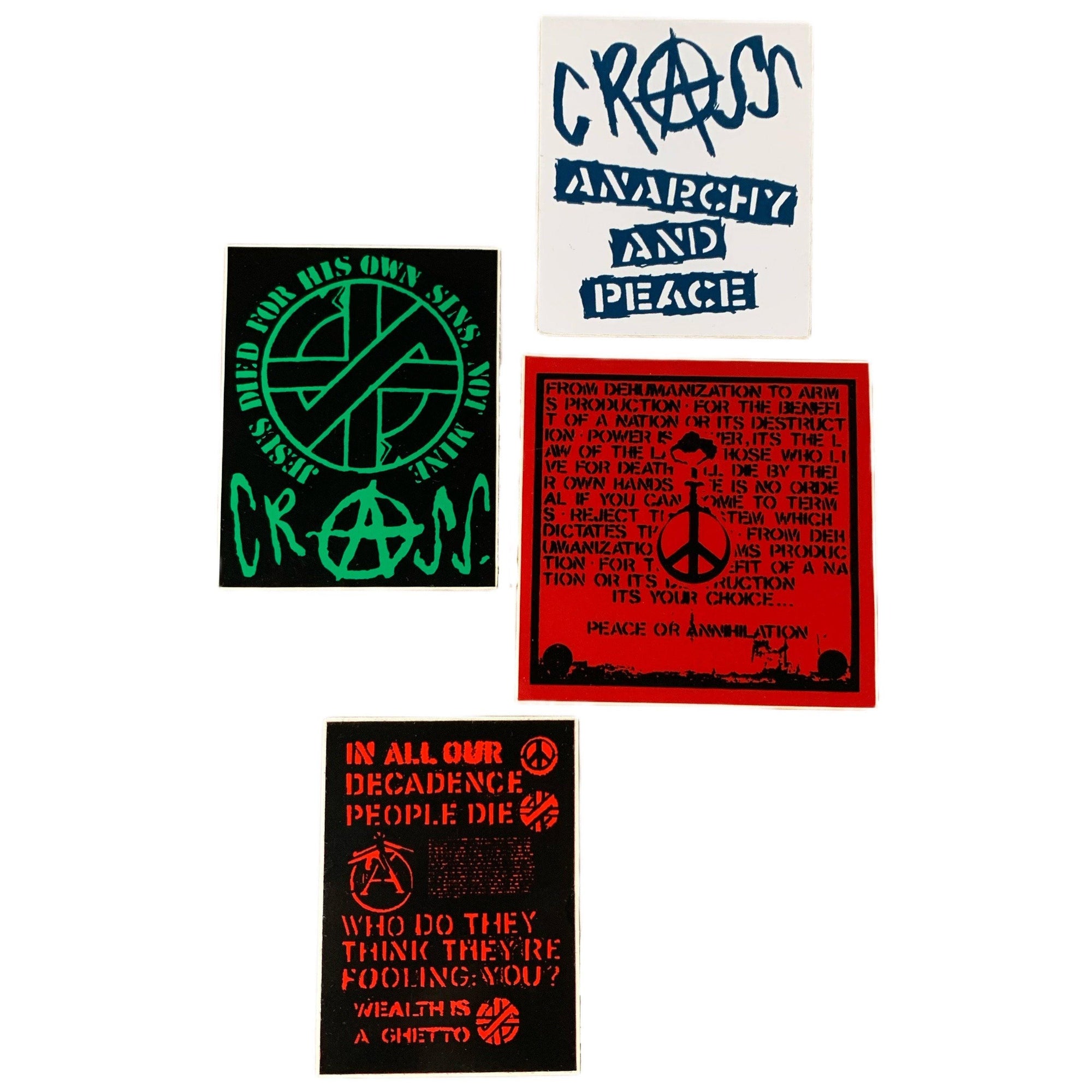 Vintage Crass Crucifix "Anarchy And Peace" Sticker Lot - jointcustodydc