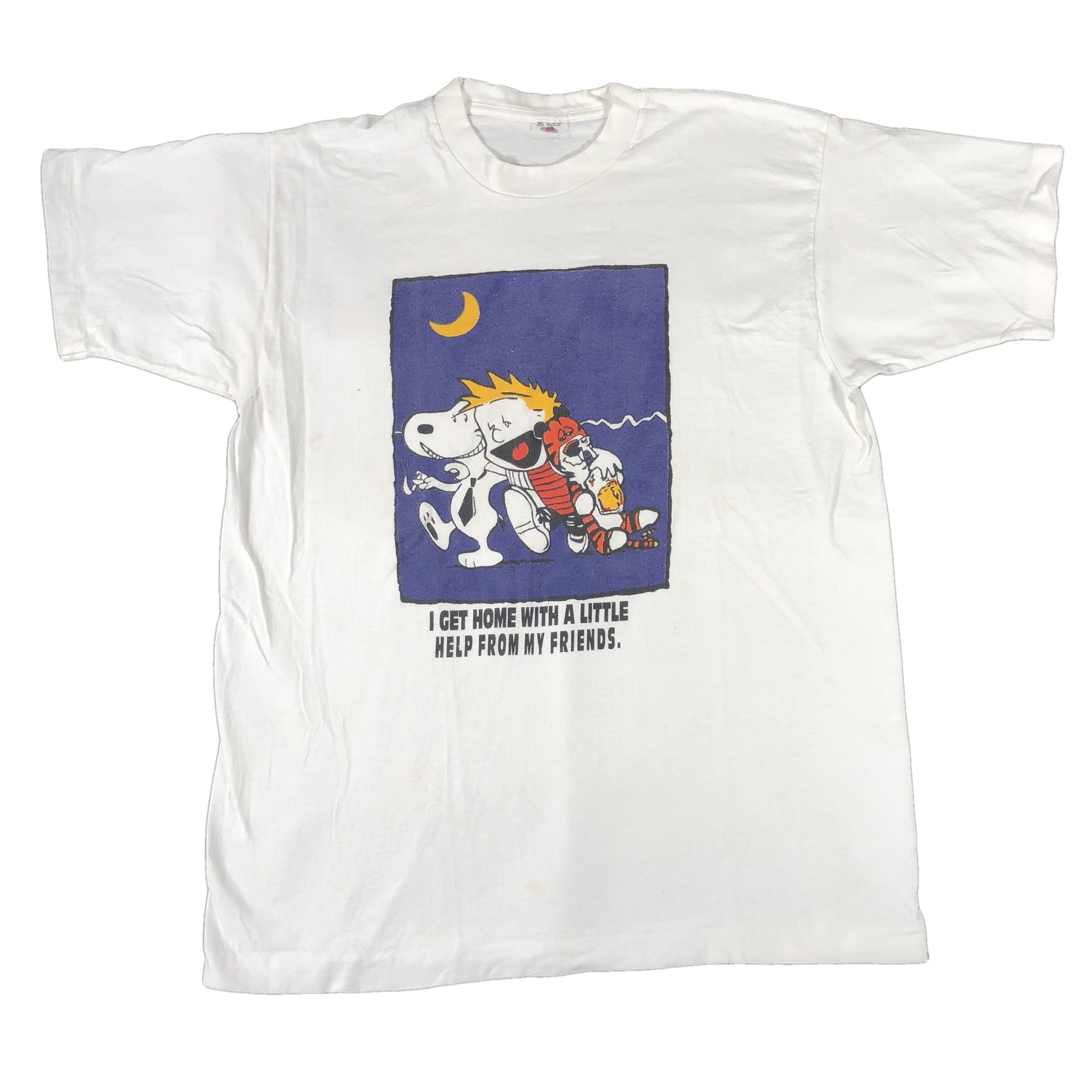 Vintage Calvin & Hobbes "I Get Home With A Little Help From My Friends" T-Shirt - jointcustodydc