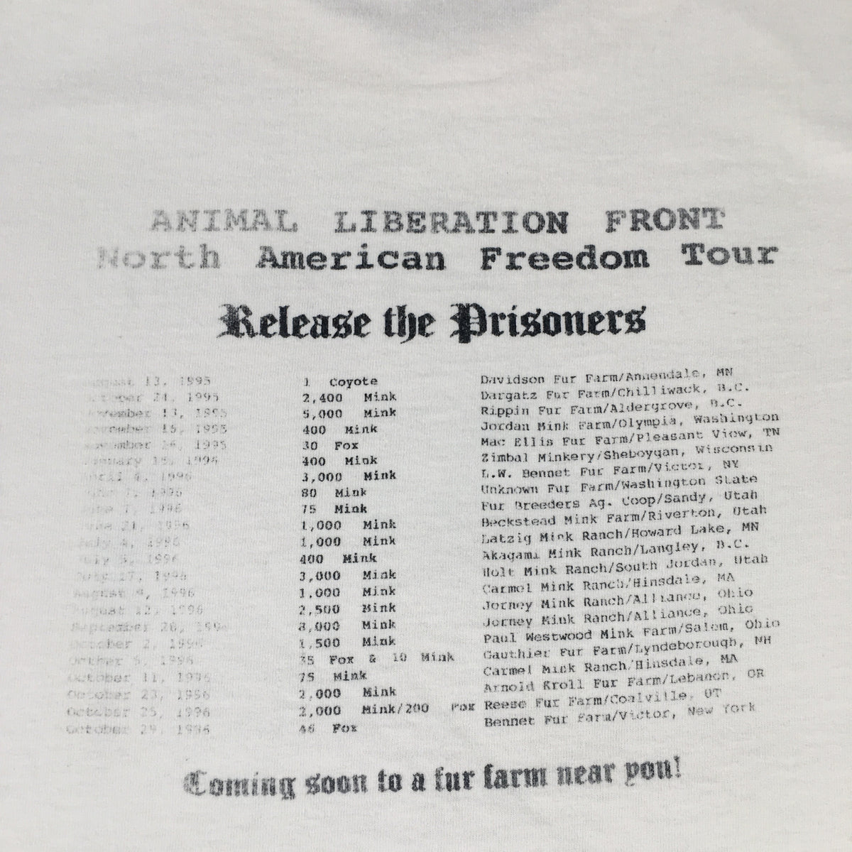 Vintage Animal Liberation Front &quot;Open The Cages!&quot; T-Shirt - jointcustodydc