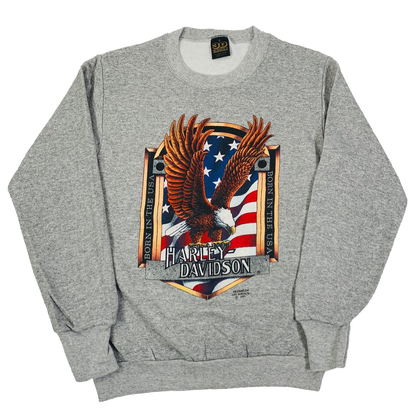 Vintage Harley-Davidson 3D Emblem "Born In The USA" Crewneck Sweatshirt - jointcustodydc