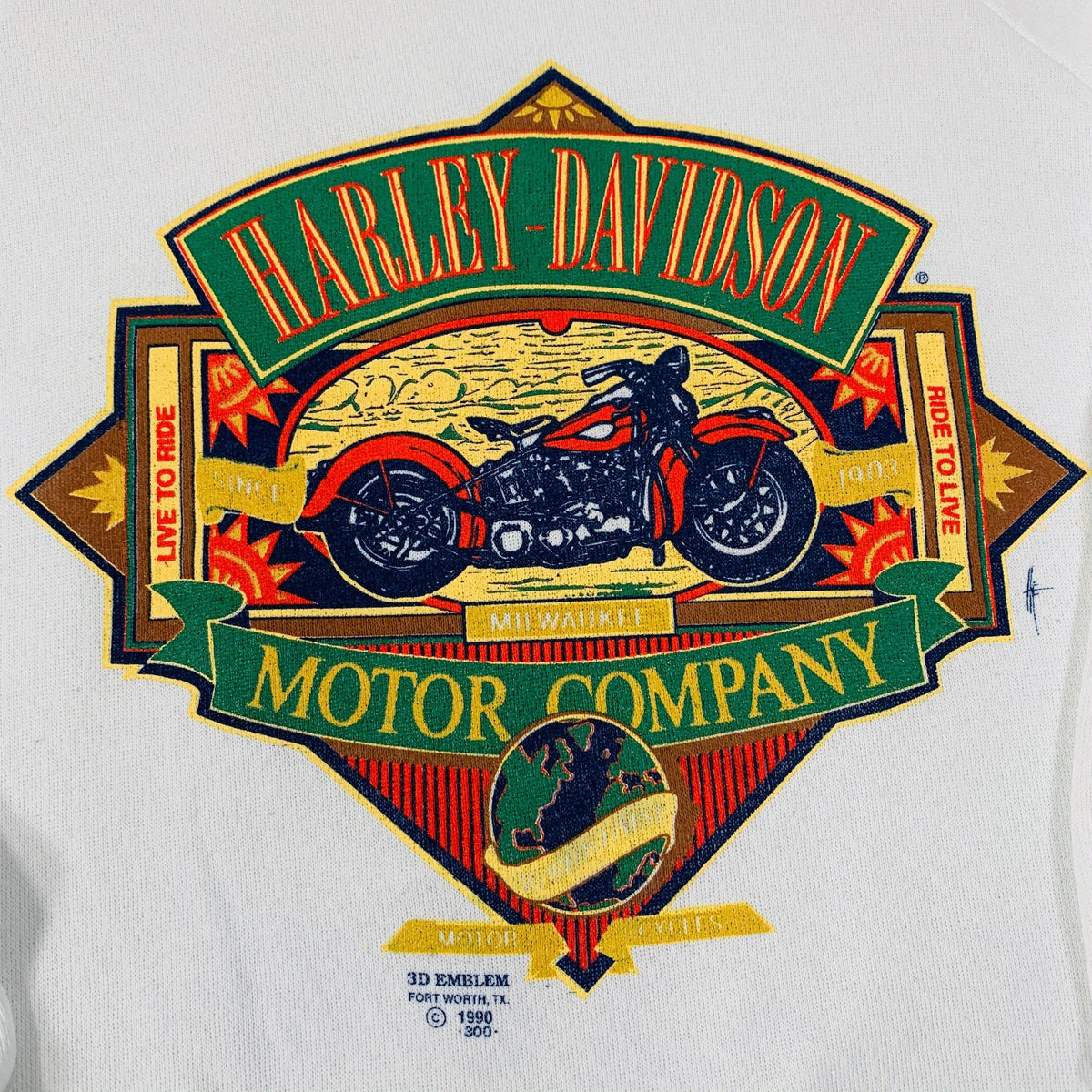 Vintage Harley-Davidson 3D Emblem &quot;Live To Ride&quot; Crewneck Sweatshirt - jointcustodydc
