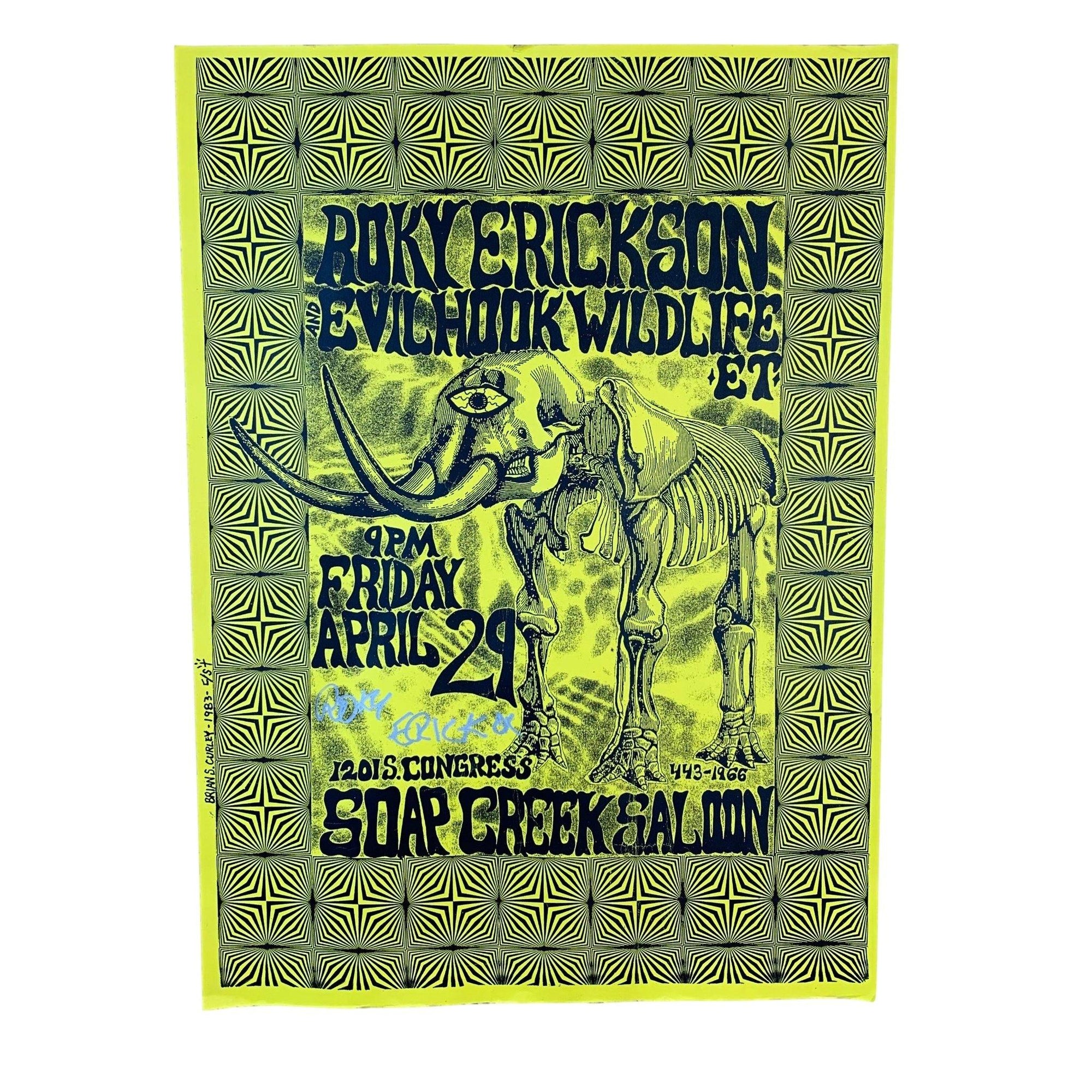 Vintage Roky Erickson & Evil Hook Wildlife "Austin 1983" Signed Poster - jointcustodydc