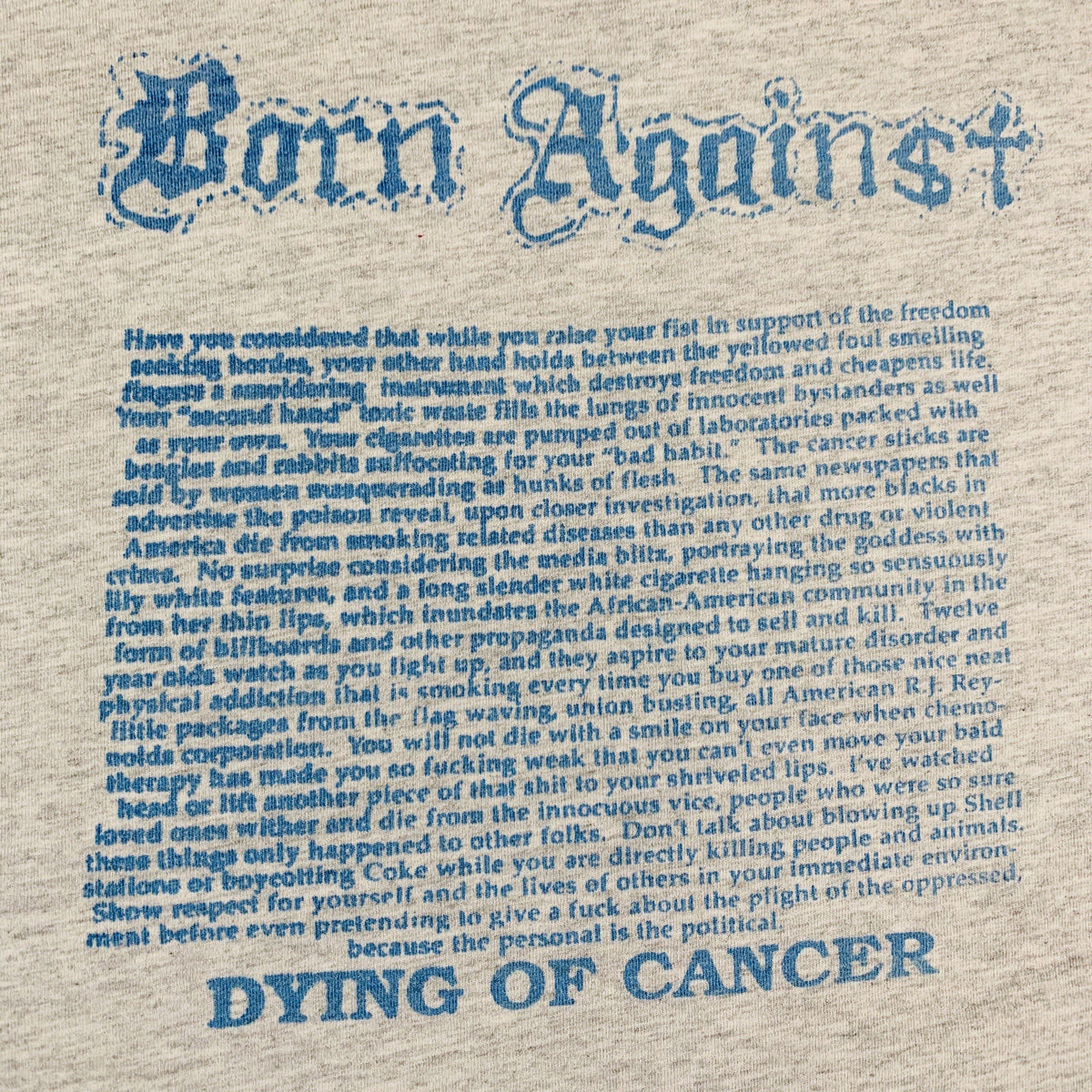 Vintage Born Against &quot;Dying Of Cancer&quot; Pocket T-Shirt - jointcustodydc