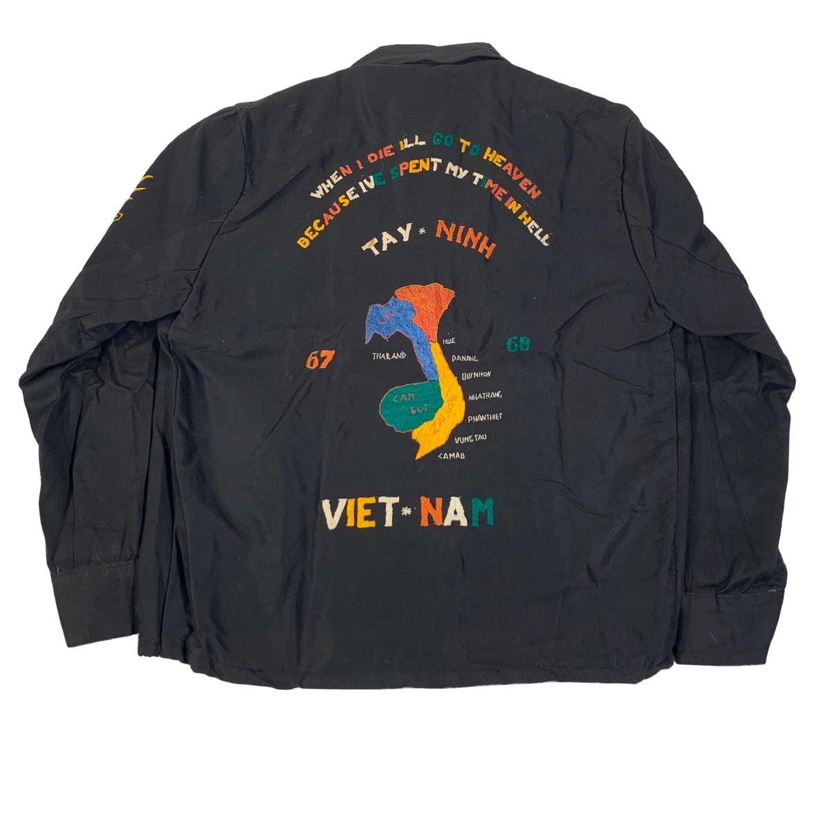 Vintage Black Vietnam War &quot;Tay Ninh &#39;67-&#39;68&quot; Tour Jacket - jointcustodydc