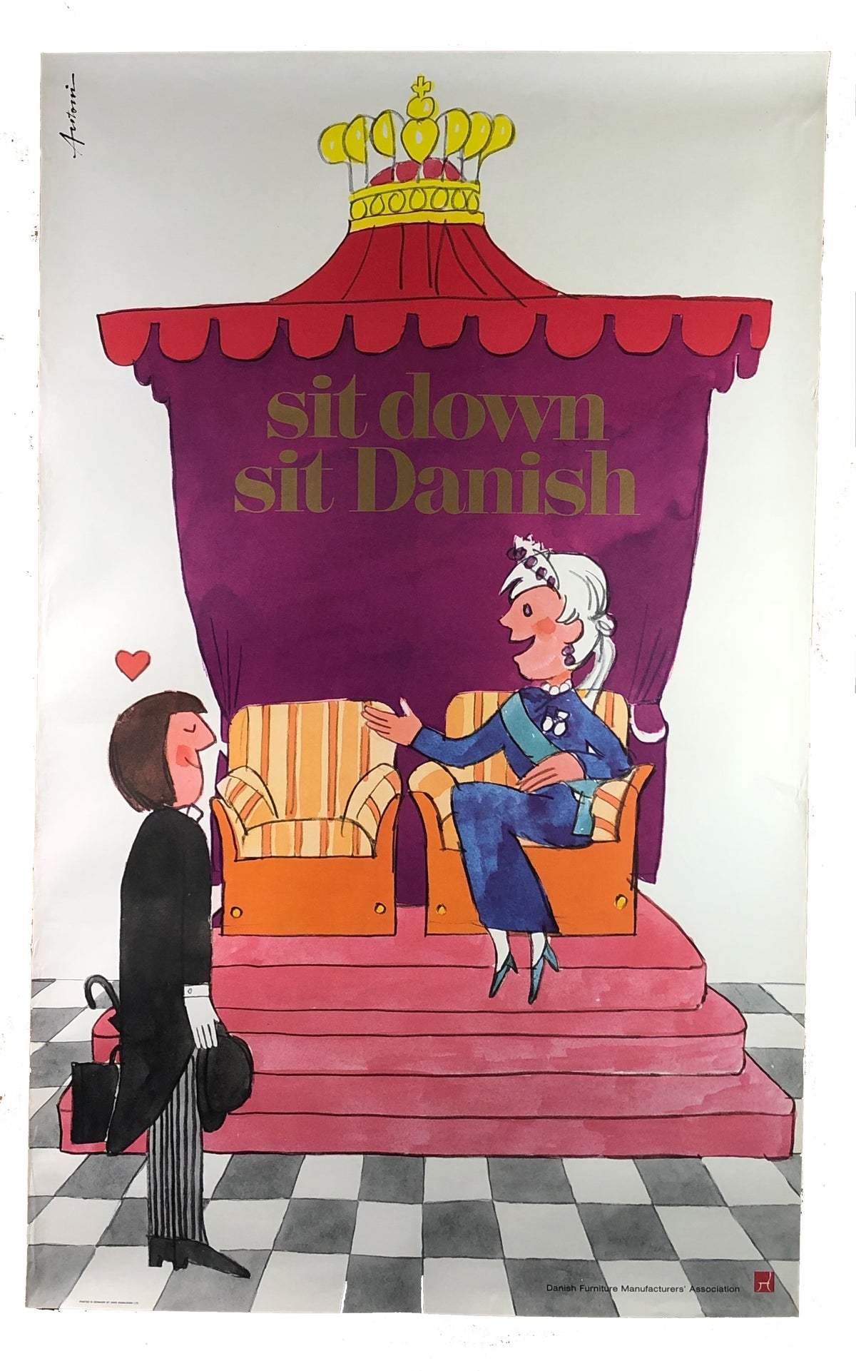 Vintage Sit Down Sit Danish &quot;Danish Furniture Manufacturer&#39;s Association&quot; Poster
