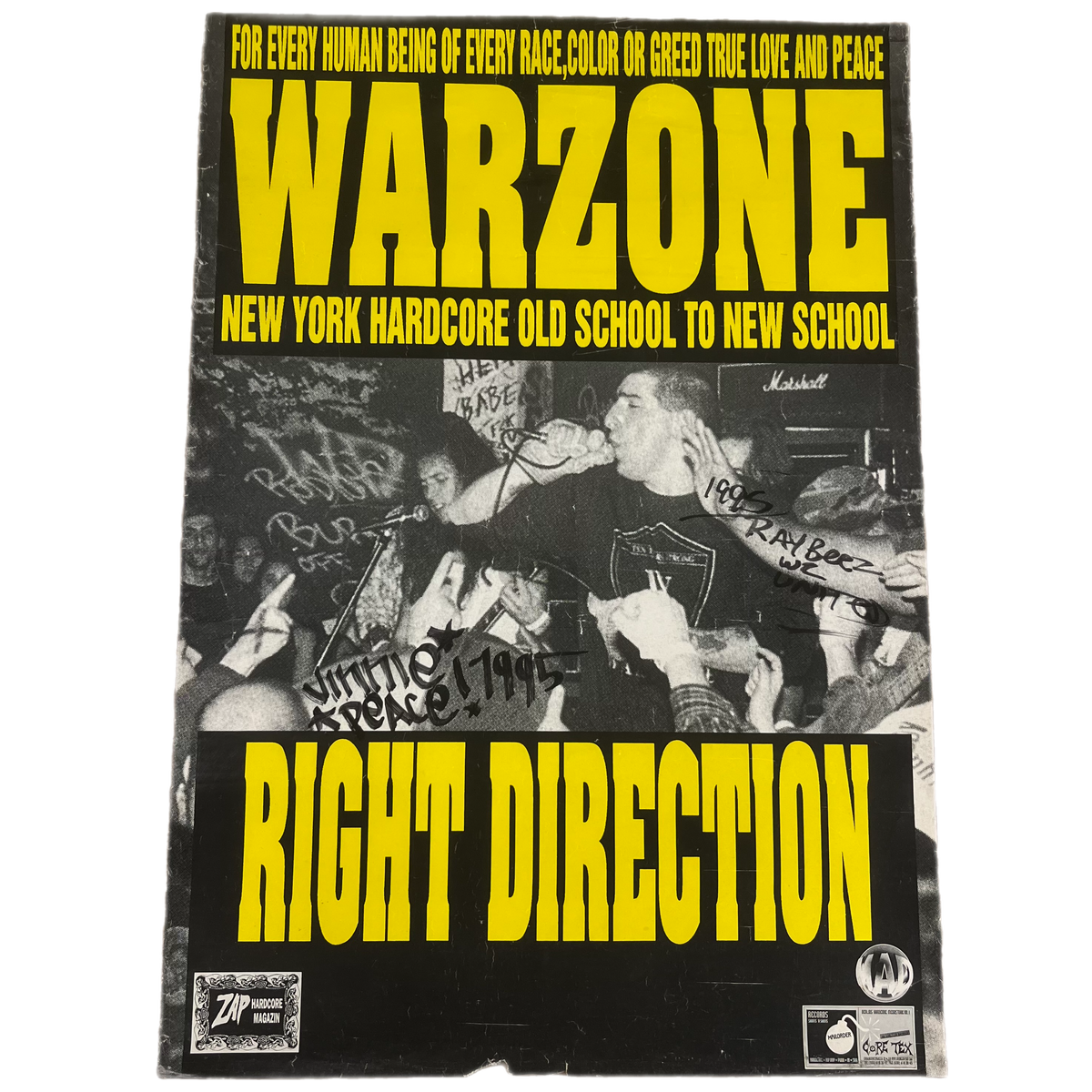 Vintage Warzone Right Direction &quot;NYHC&quot; Raybeez Signed Poster