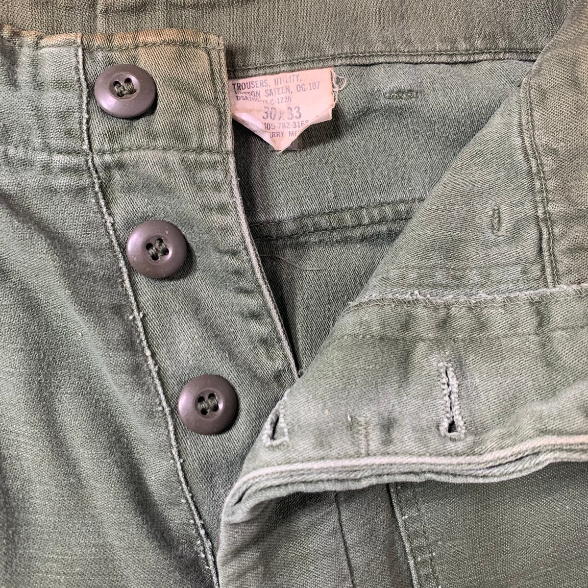 Vintage US Army Sateen &quot;OG-107&quot; Cotton Trousers 28x28
