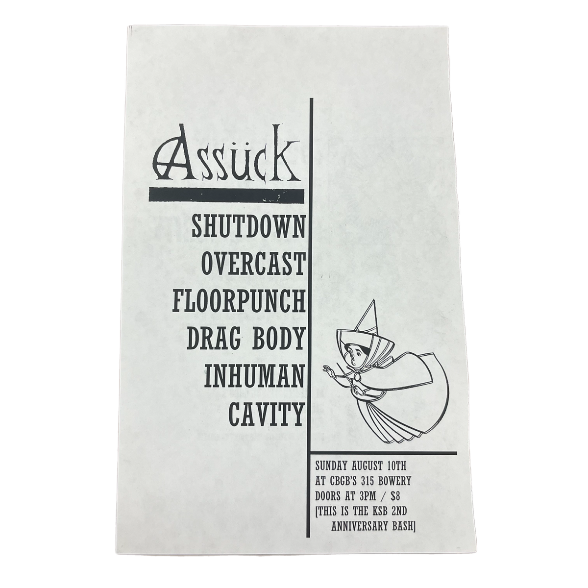 Vintage Assück Floorpunch Damnation AD Silent Majority &quot;CBGB&#39;S&quot; NYC Double-Sided Show Flyer
