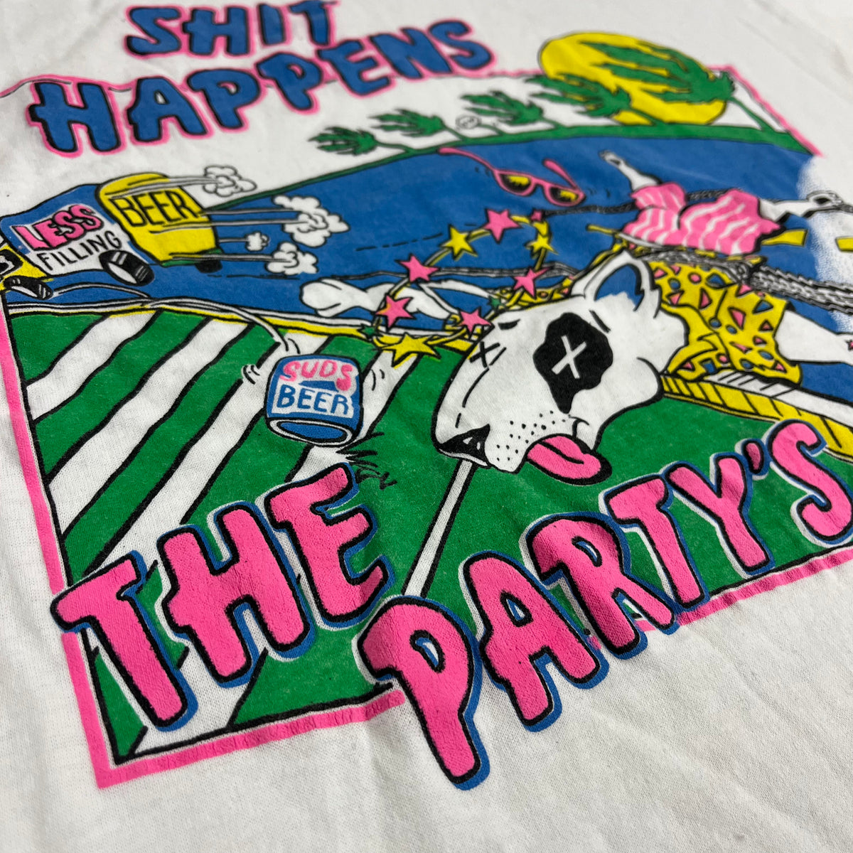 Vintage Spuds Mackenzie &quot;The Party&#39;s Over&quot; Puffy ink T-Shirt