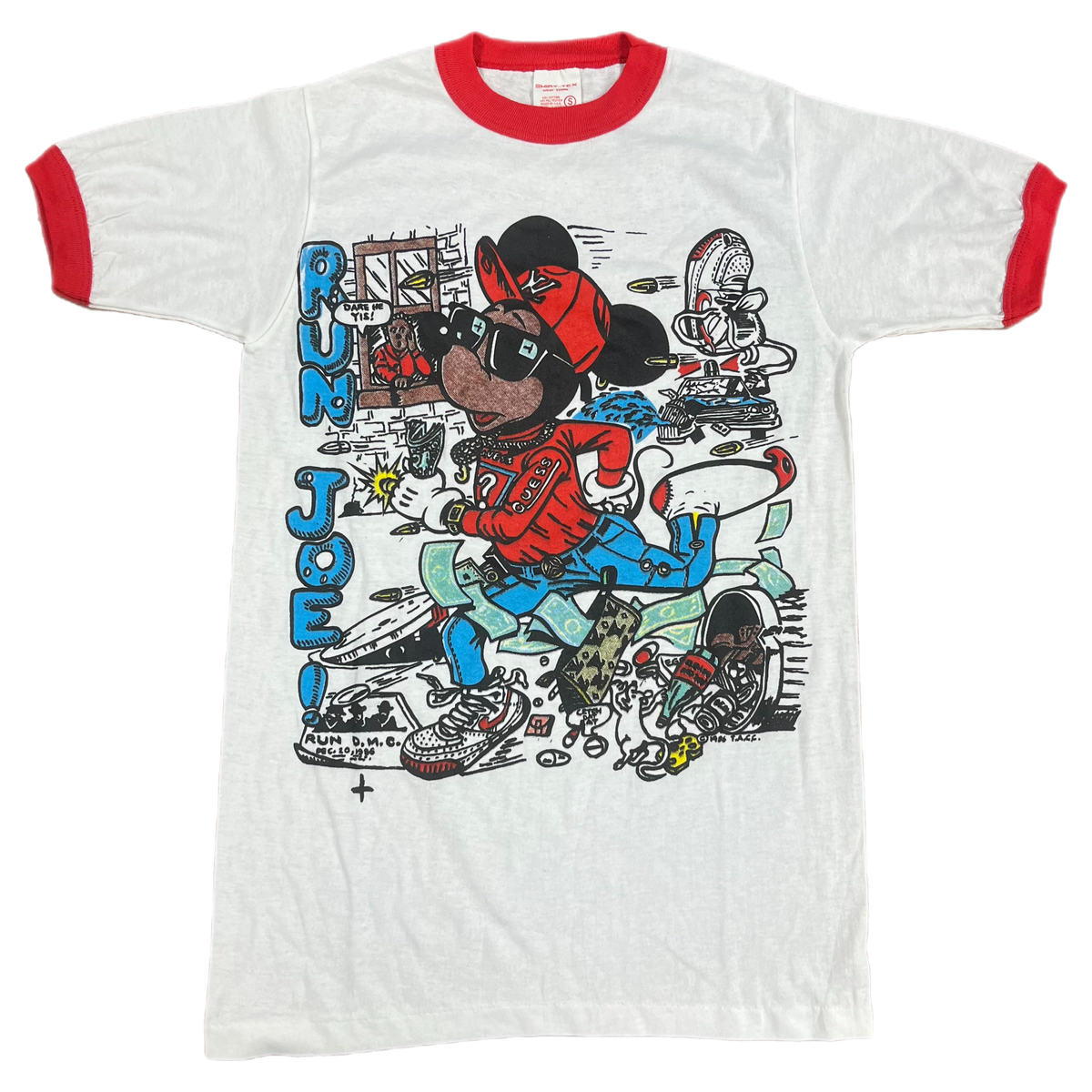 Vintage Mickey Mouse Fan Made &quot;Run Joe!&quot; Ringer Shirt