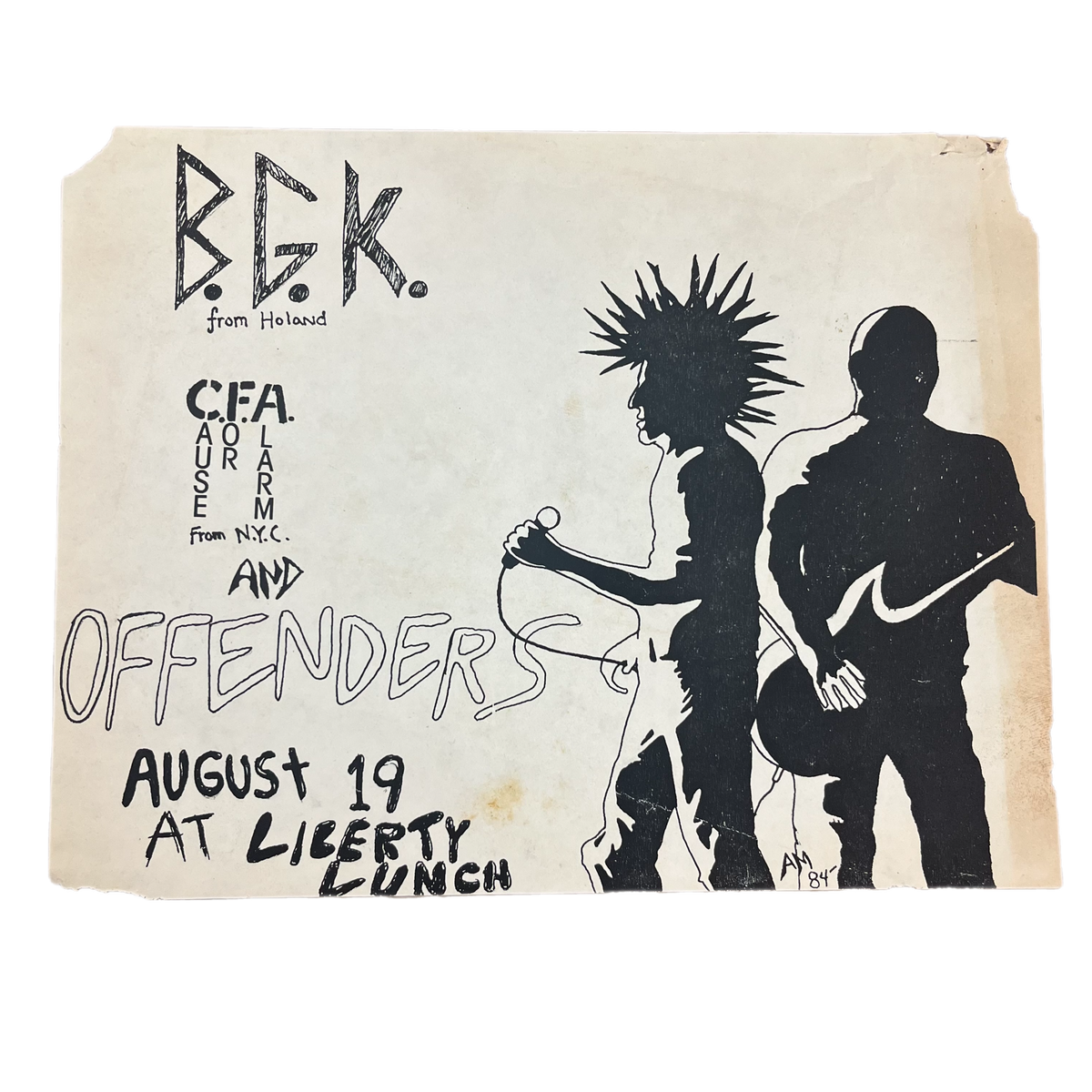 Vintage B.G.K. Cause For Alarm &quot;Liberty Lunch&quot; Flyer