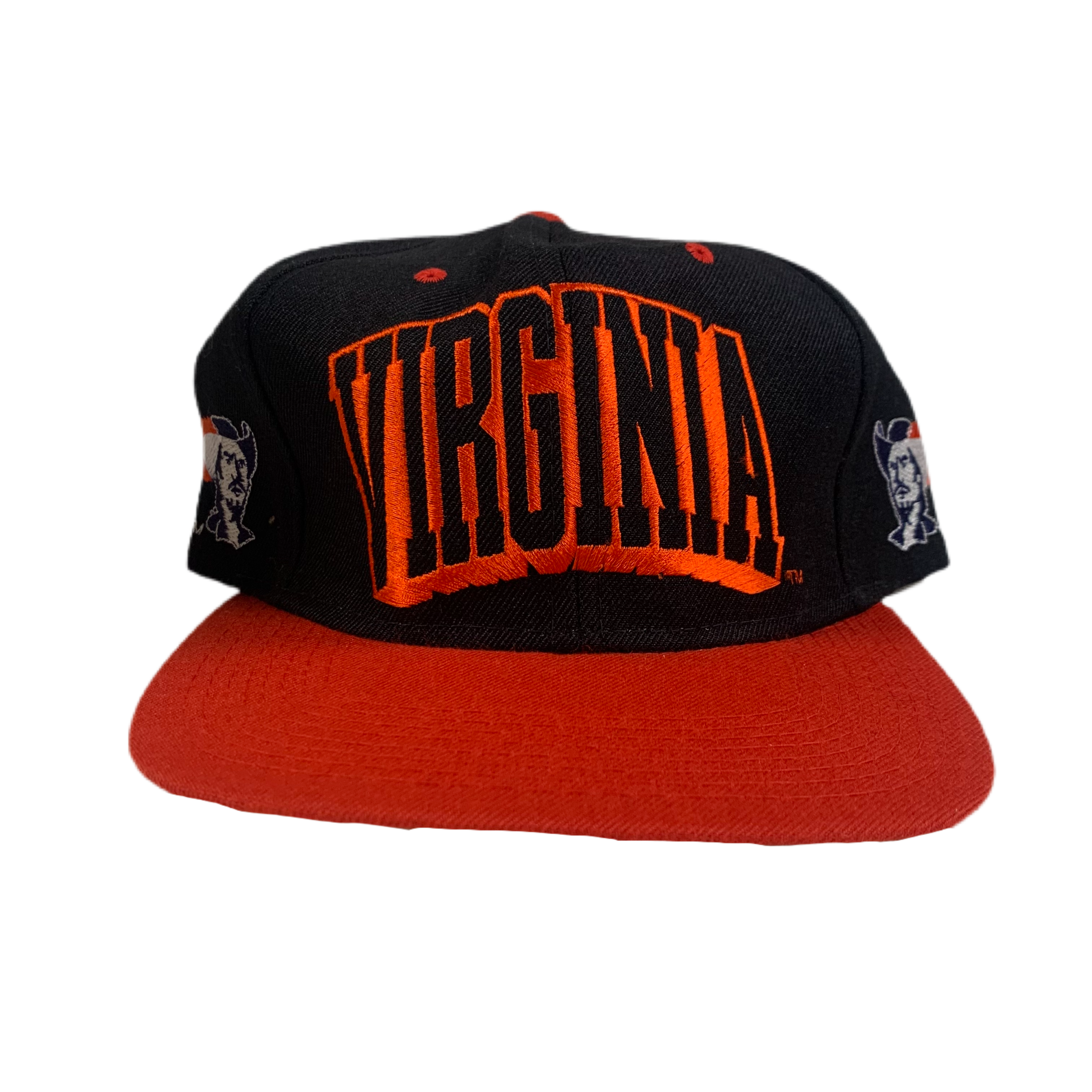 Vintage 90's University of Virginia UVA Sword Logo Blue Orange Snapback Hat
