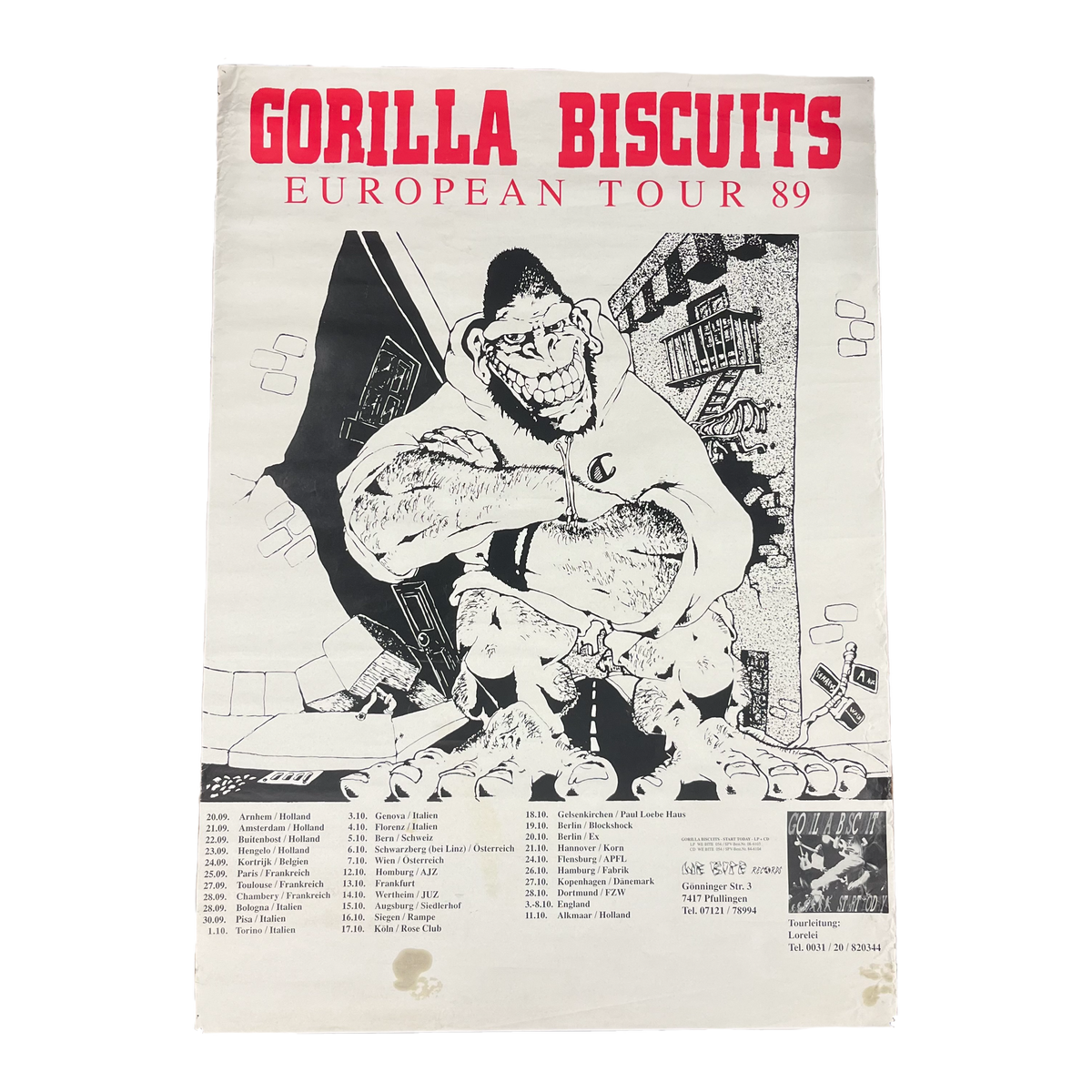Vintage Gorilla Biscuits "European Tour '89" Poster