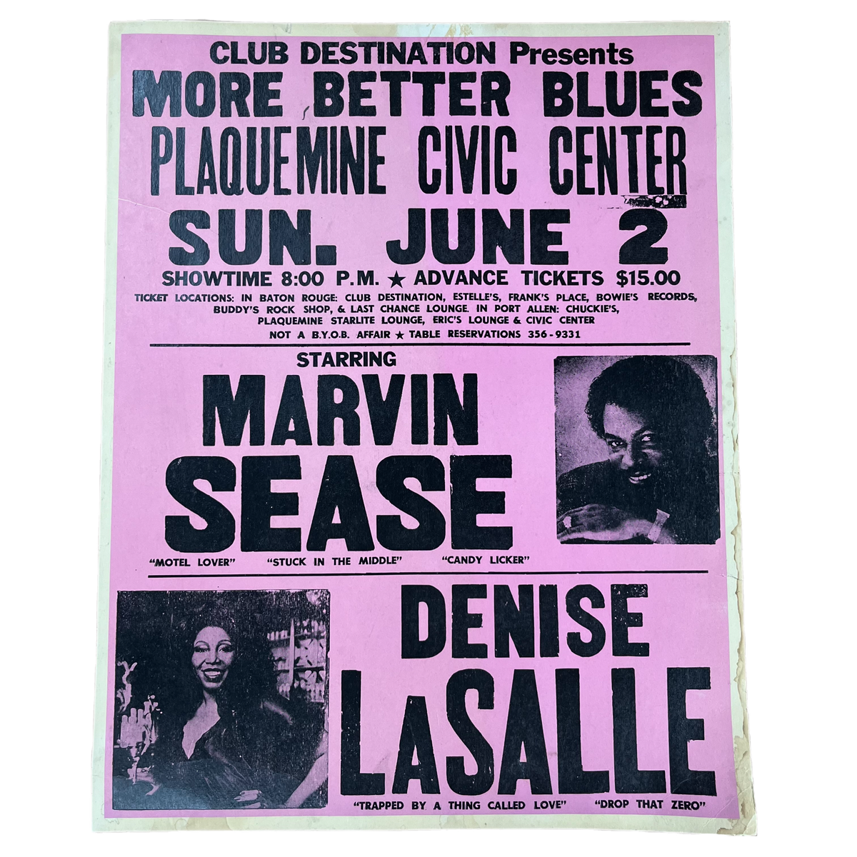 Vintage Club Destination Presents Marvin Sease Denise LaSalle &quot;Plaquemine Civic Center&quot; Show Poster