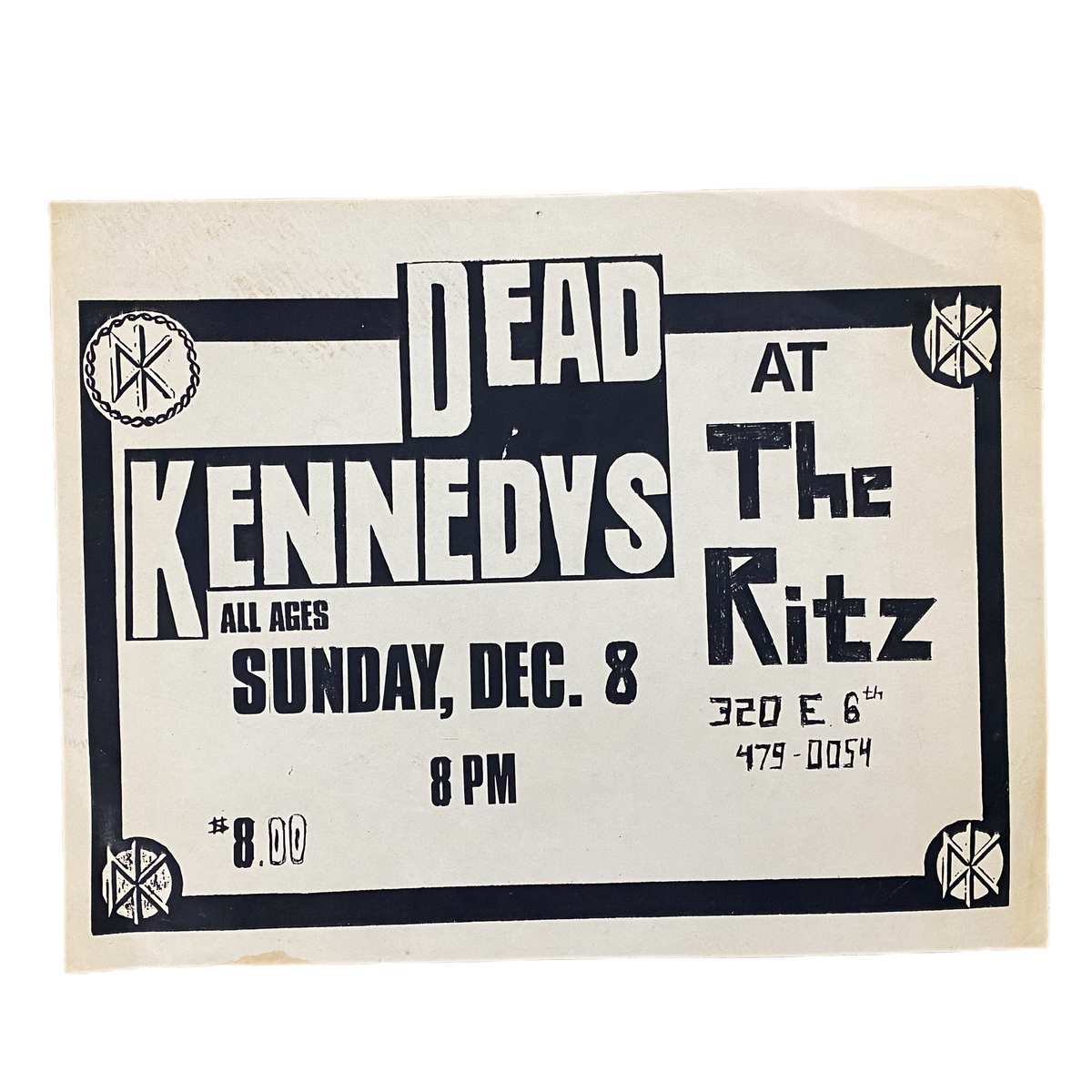 Vintage Dead Kennedys &quot;The Ritz Sunday December 8&quot; Flyer