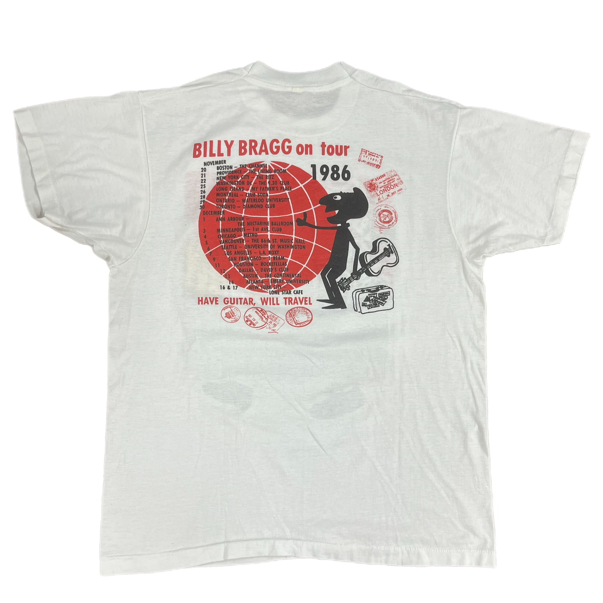Vintage Billy Bragg &quot;Have Guitar, Will Travel&quot; &#39;86 USA Tour T-Shirt