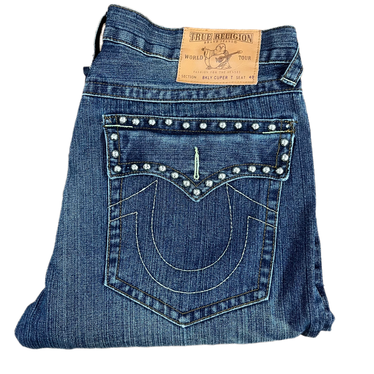True Religion &quot;BKLY CUPER T&quot; 40x32 Studded Pocket Flap Jeans