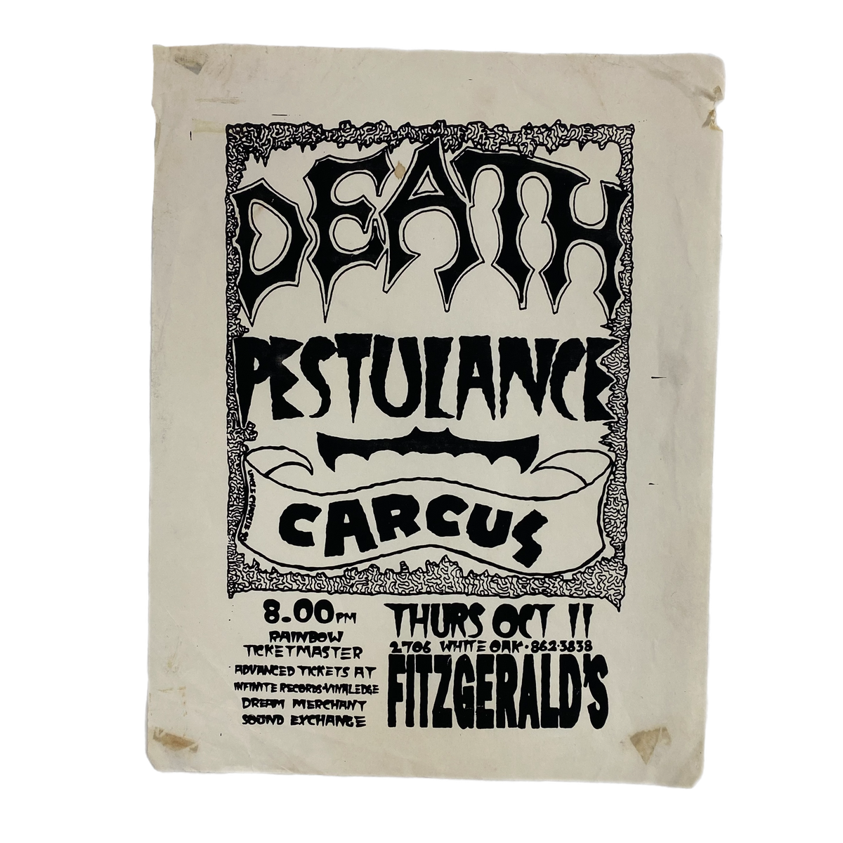Vintage Death &quot;Fitzgerald&#39;s&quot; Pestulance Carcus Flyer
