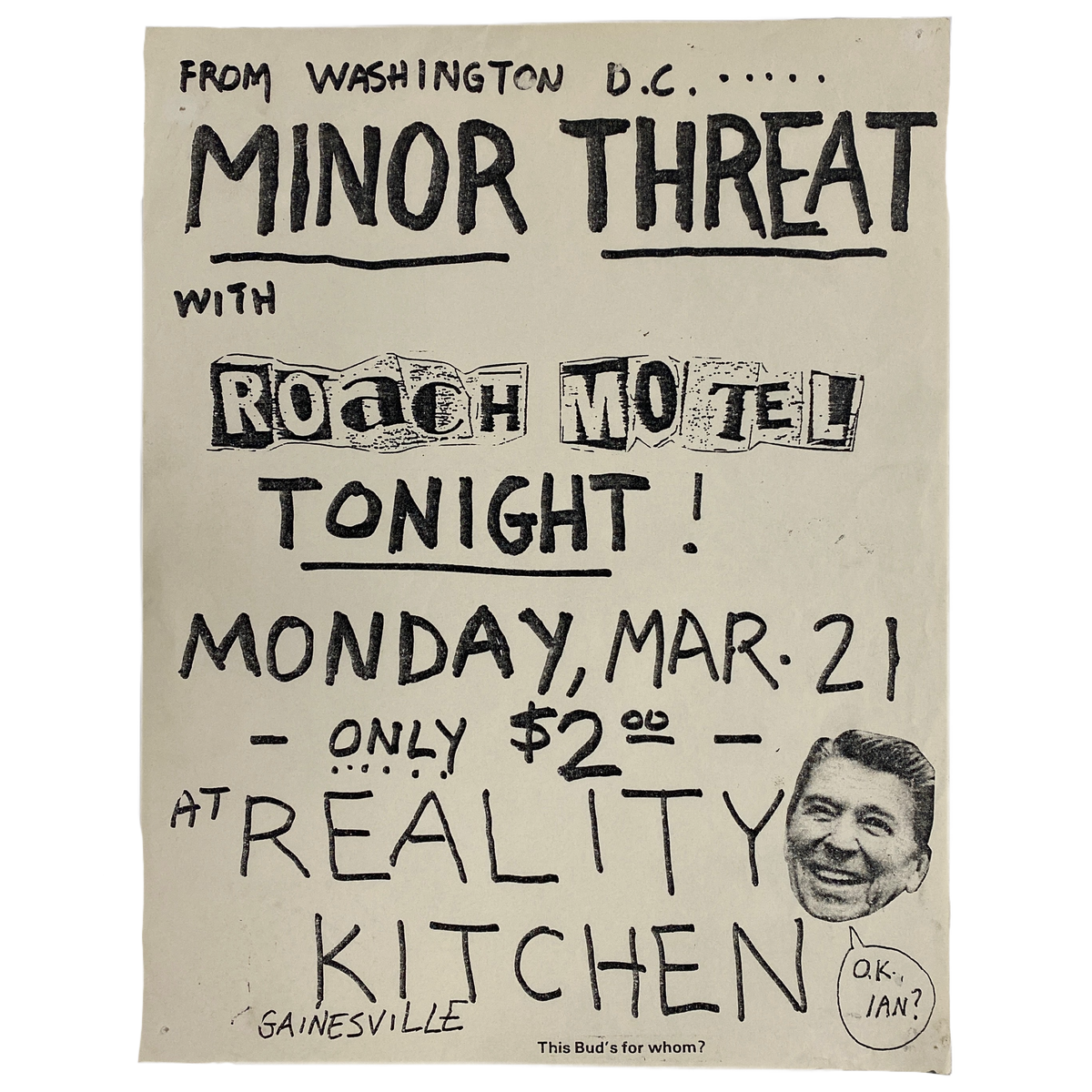 Vintage Minor Threat &quot;Reality Kitchen&quot; Roach Motel Gainesville Flyer