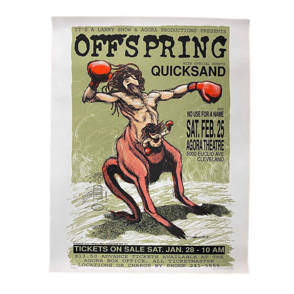 Vintage Offspring Quicksand &quot;Agora Theatre&quot; Cleveland 1995 Screeprinted Poster