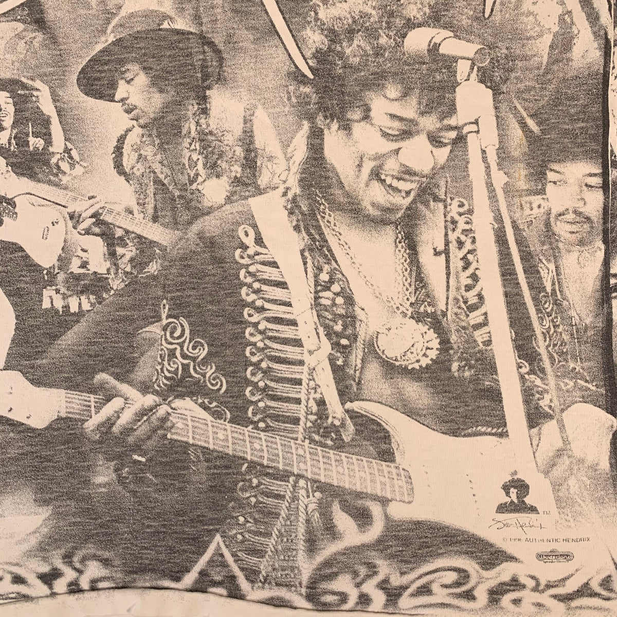 Vintage Jimi Hendrix &quot;Authentic Hendrix&quot; All Over Print T-Shirt