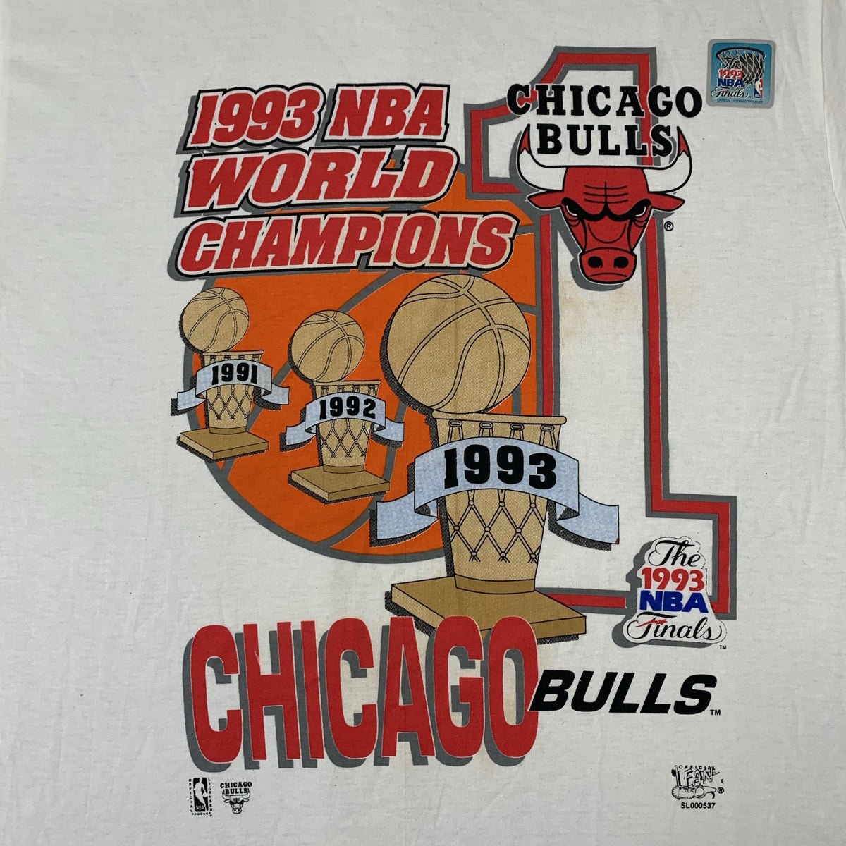 Vintage Original Chicago Bulls 1993 World Champions T-Shirt detail