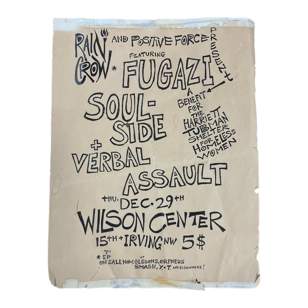 Vintage Rain Crow And Positive Force Present &quot;Fugazi Soul Side Verbal Assault&quot; Wilson Center DC Show Flyer