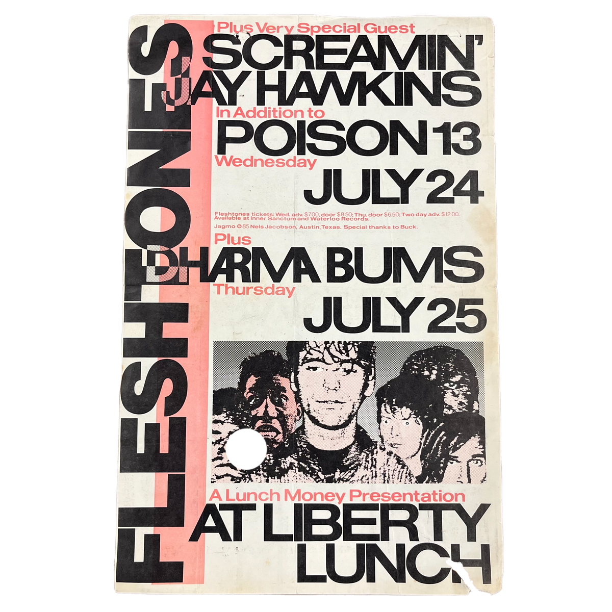 Vintage Fleshtones &amp; Screamin&#39; Jay Hawkins Poison 13 &quot;Liberty Lunch&quot; Flyer
