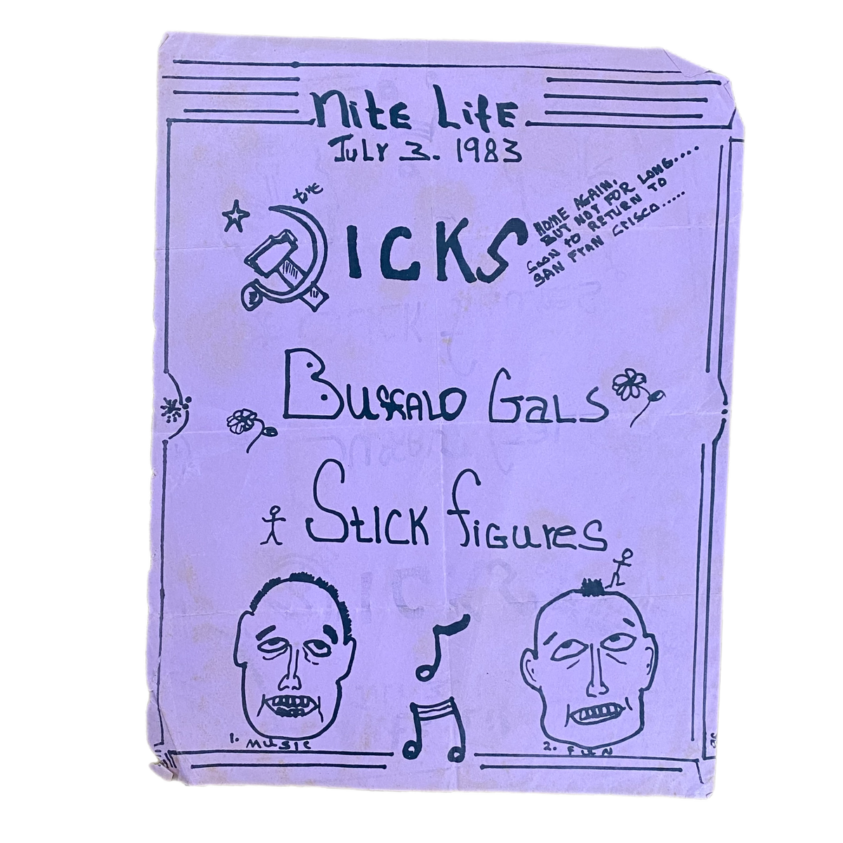 Vintage Dicks &quot;Nite Life July 3, 1983&quot; Buffalo Gals Stick Figures Flyer