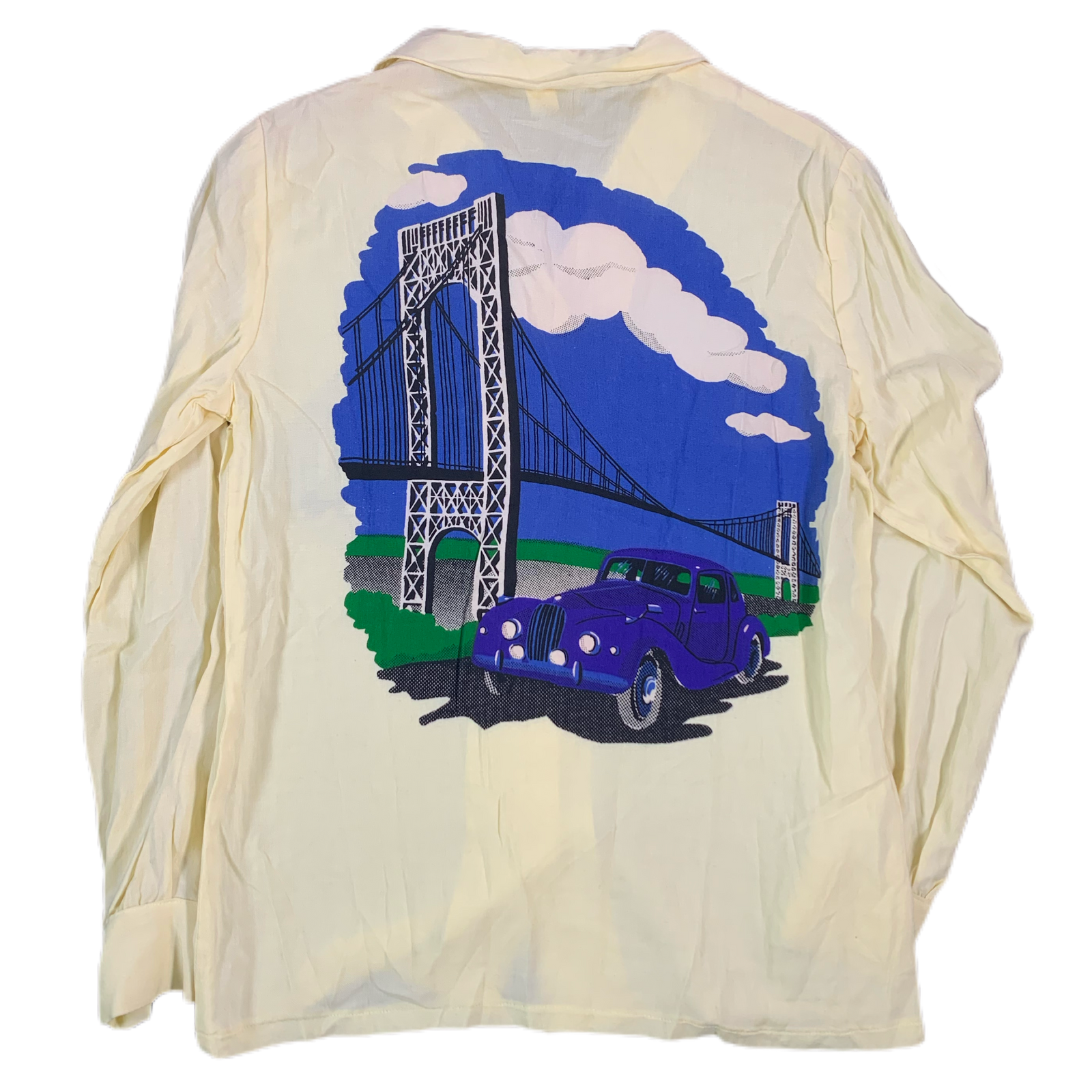 Vintage Trousers Up “Bridge” Open Collar Rayon Shirt - jointcustodydc