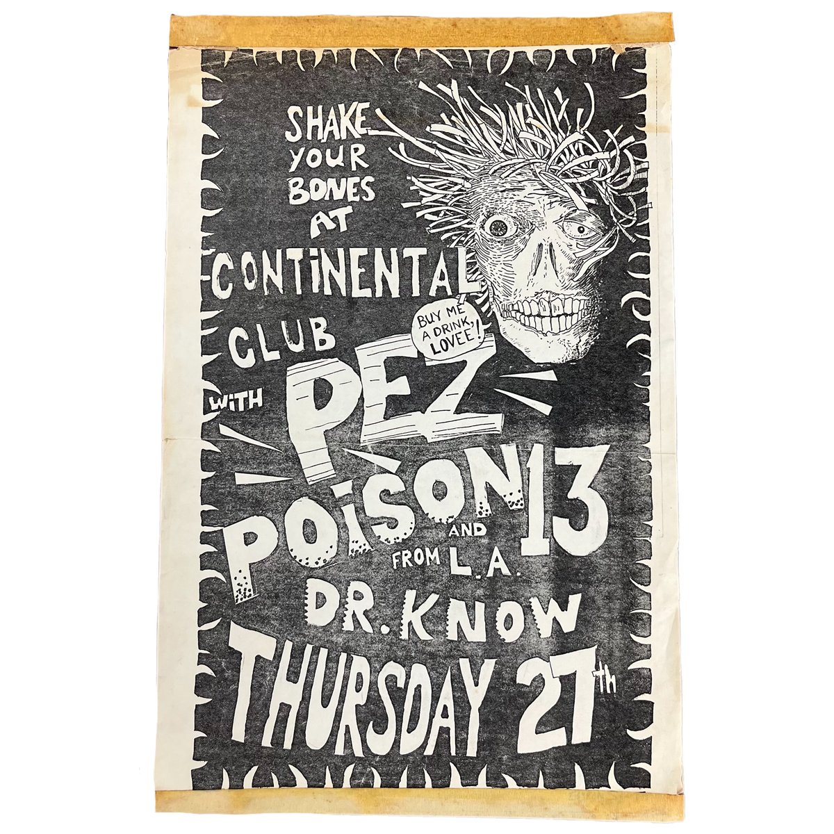 Vintage Pez Poison 13 Dr. Know &quot;Continental Club&quot; Byron Scott Flyer