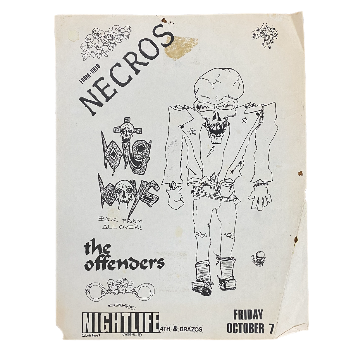 Vintage Necros &quot;Nightlife&quot; Big Boys The Offenders Flyer
