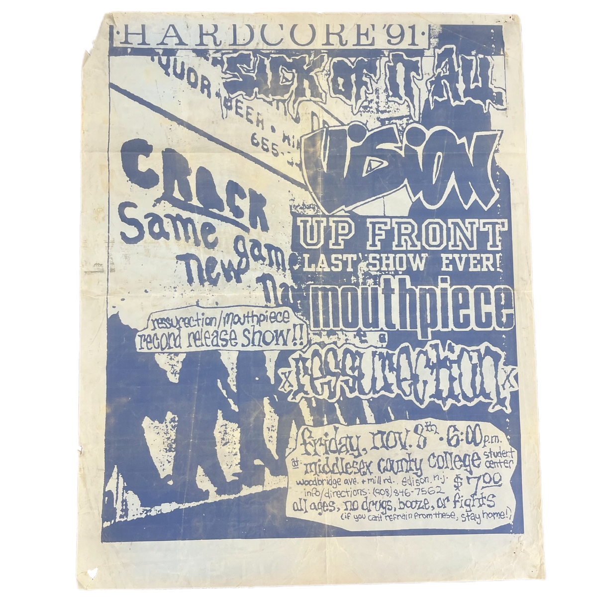 Vintage Sick Of It All Up Front Last Show &quot;Mouthpiece Record Release&quot; Show Poster