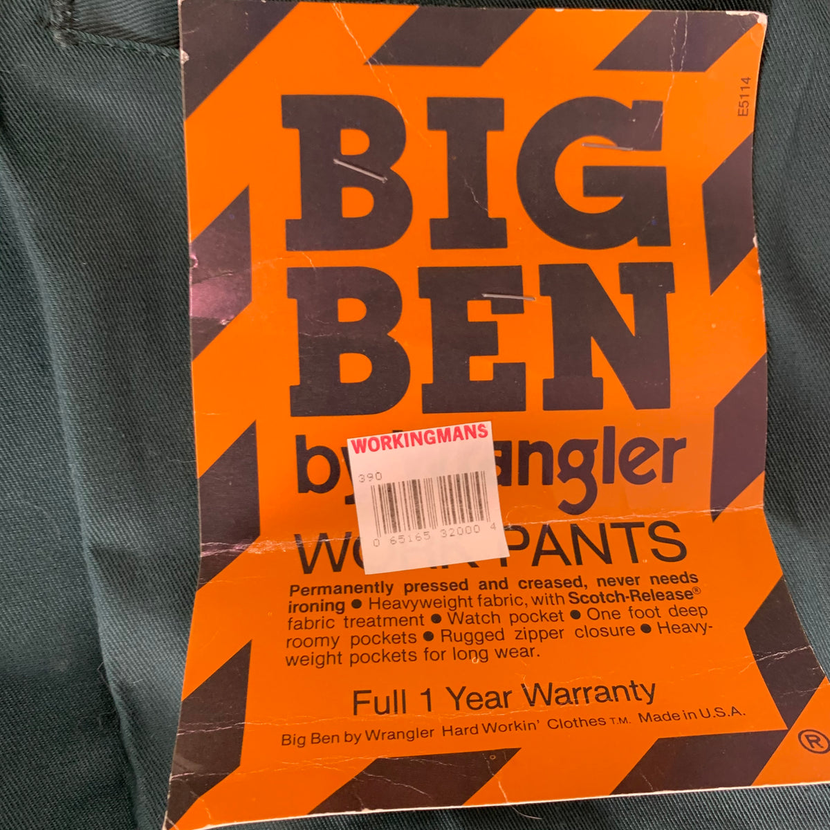 Vintage Wrangler &quot;Big Ben&quot; Forest Green Work Pants 31 X 30