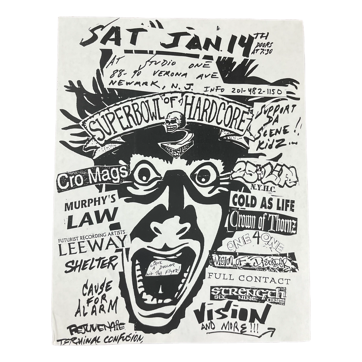 Vintage Superbowl Of Hardcore &quot;Cro-Mags Leeway 25 Ta Life Cold As Life&quot; NJ Show Flyer