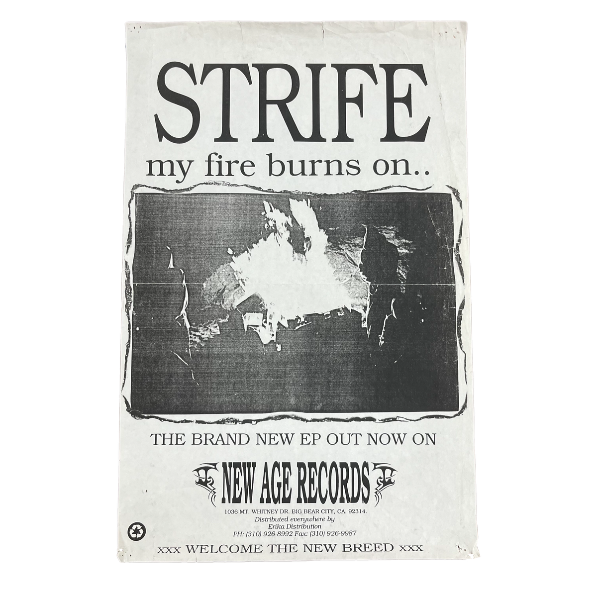 Vintage Strife &quot;My Fire Burns On..&quot; New Age Records Promotional Poster
