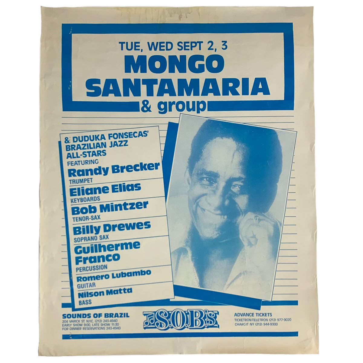 Vintage Mongo Santamaria &quot;Live At S.O.B.&#39;s&quot; NYC Show Poster