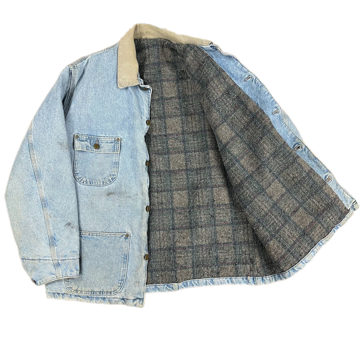 Vintage Carhartt &quot;Stonewashed&quot; Denim Blanket-Lined Chore Coat