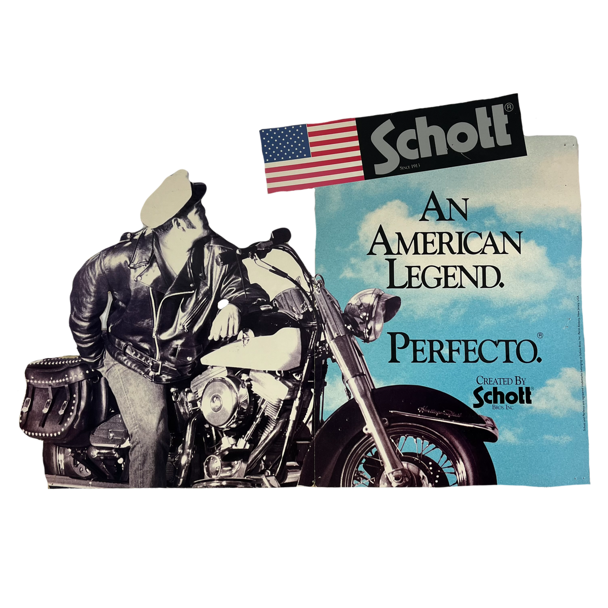 Vintage Schott Bros. &quot;An American Legend&quot; Marlon Brando Heavy Cardboard Fold Out Sign
