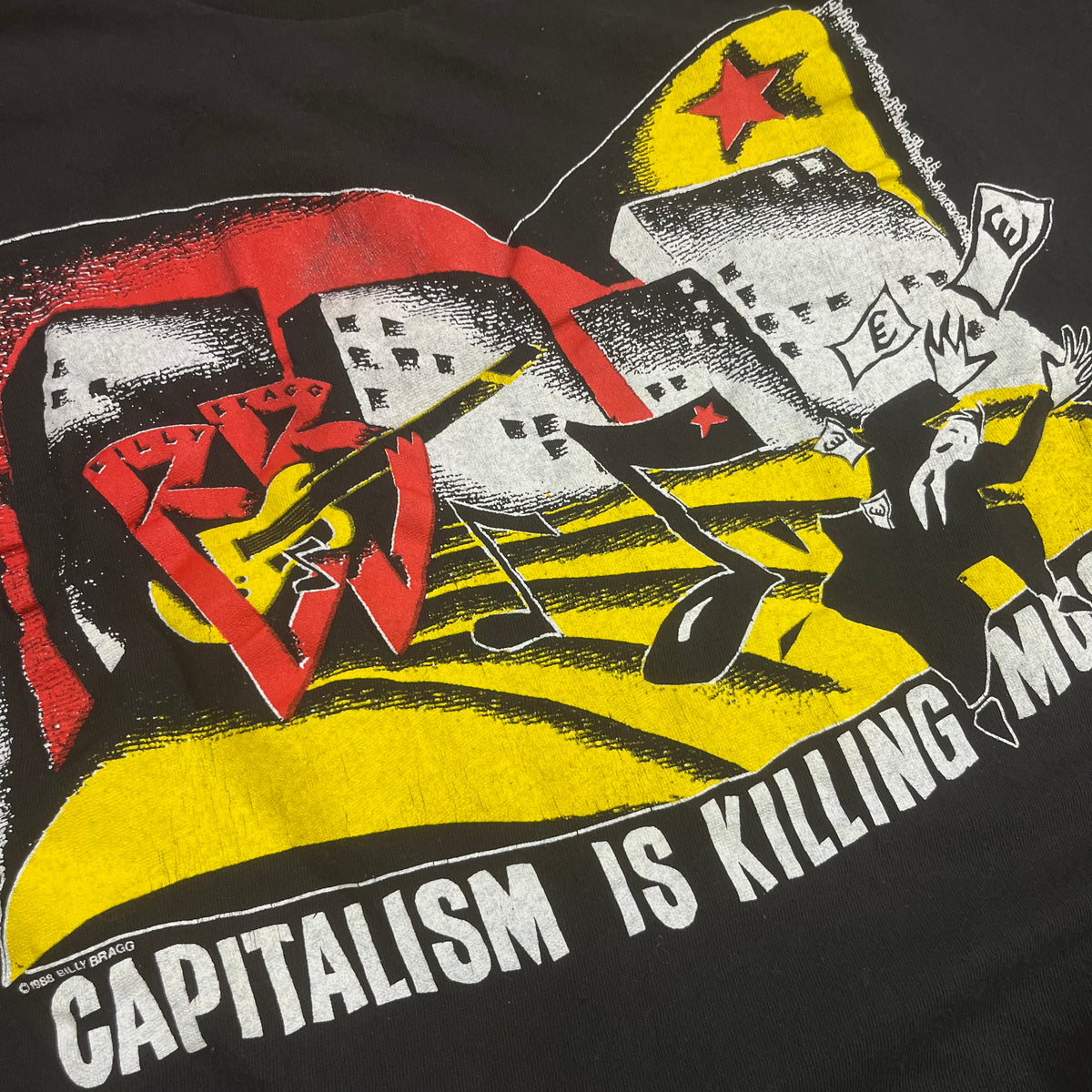 Vintage Billy Bragg &quot;Capitalism Is Killing Music&quot; Players&#39; Worktime Tour T-Shirt