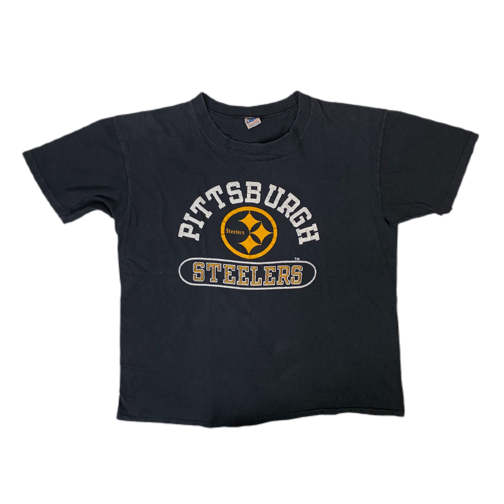 PITTSBURGH STEELERS T Shirt VINTAGE STEEL CURTAIN NFL TEAM GEAR Black Large