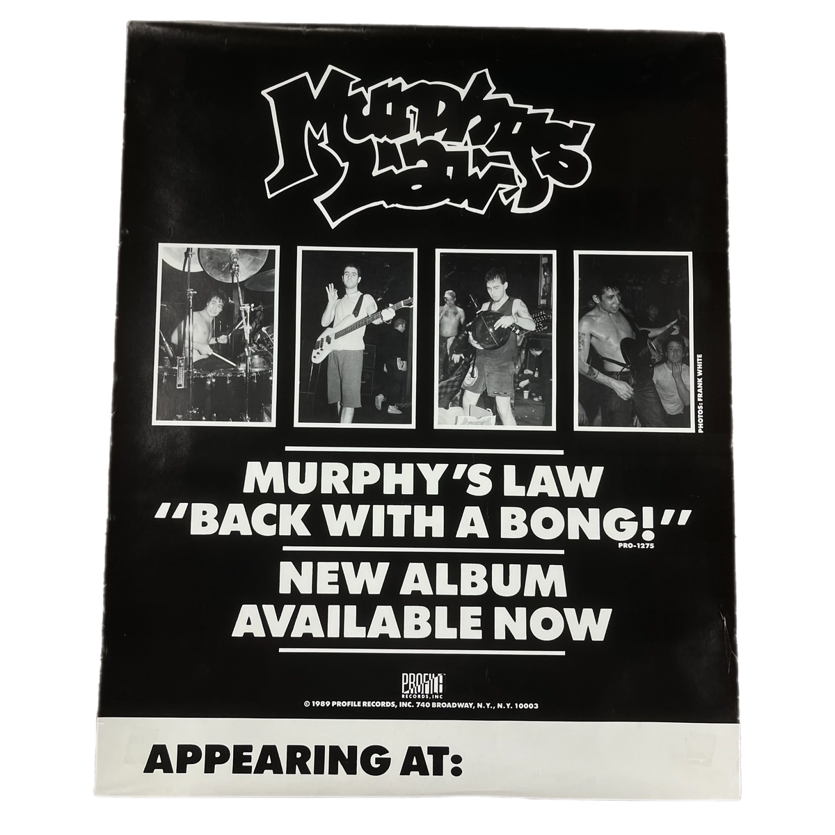 Vintage Murphy&#39;s Law &quot;Back With A Bong!&quot; Profile Records Promotional Poster