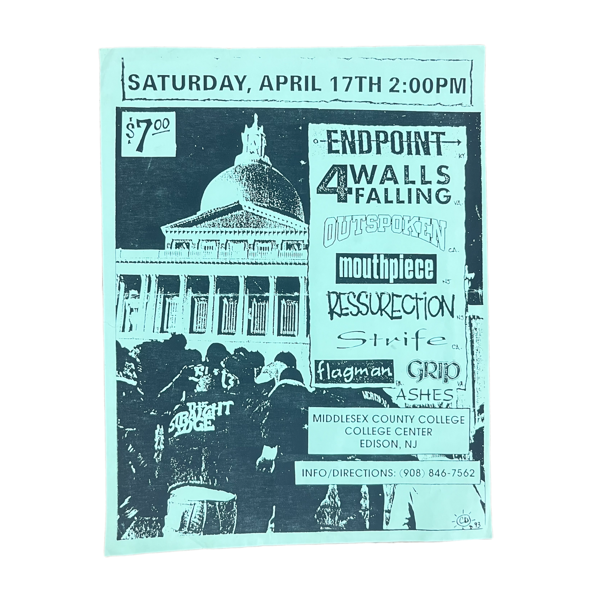 Vintage 4 Walls Falling Flagman Outspoken &quot;Middlesex County College Center, NJ&quot; Show Flyer