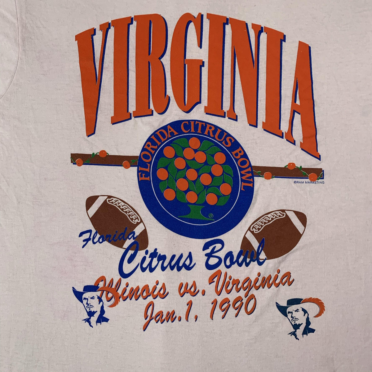 Vintage University of Virginia Cavaliers Citrus Bowl Dyed T-Shirt detail
