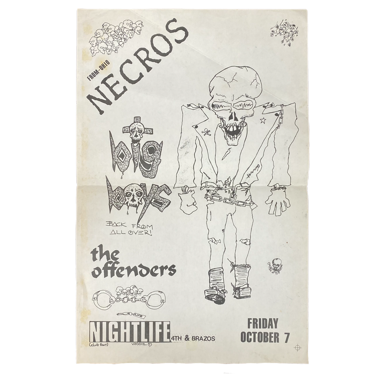 Vintage Necros &quot;Nightlife&quot; Big Boys Offenders October 7 Poster