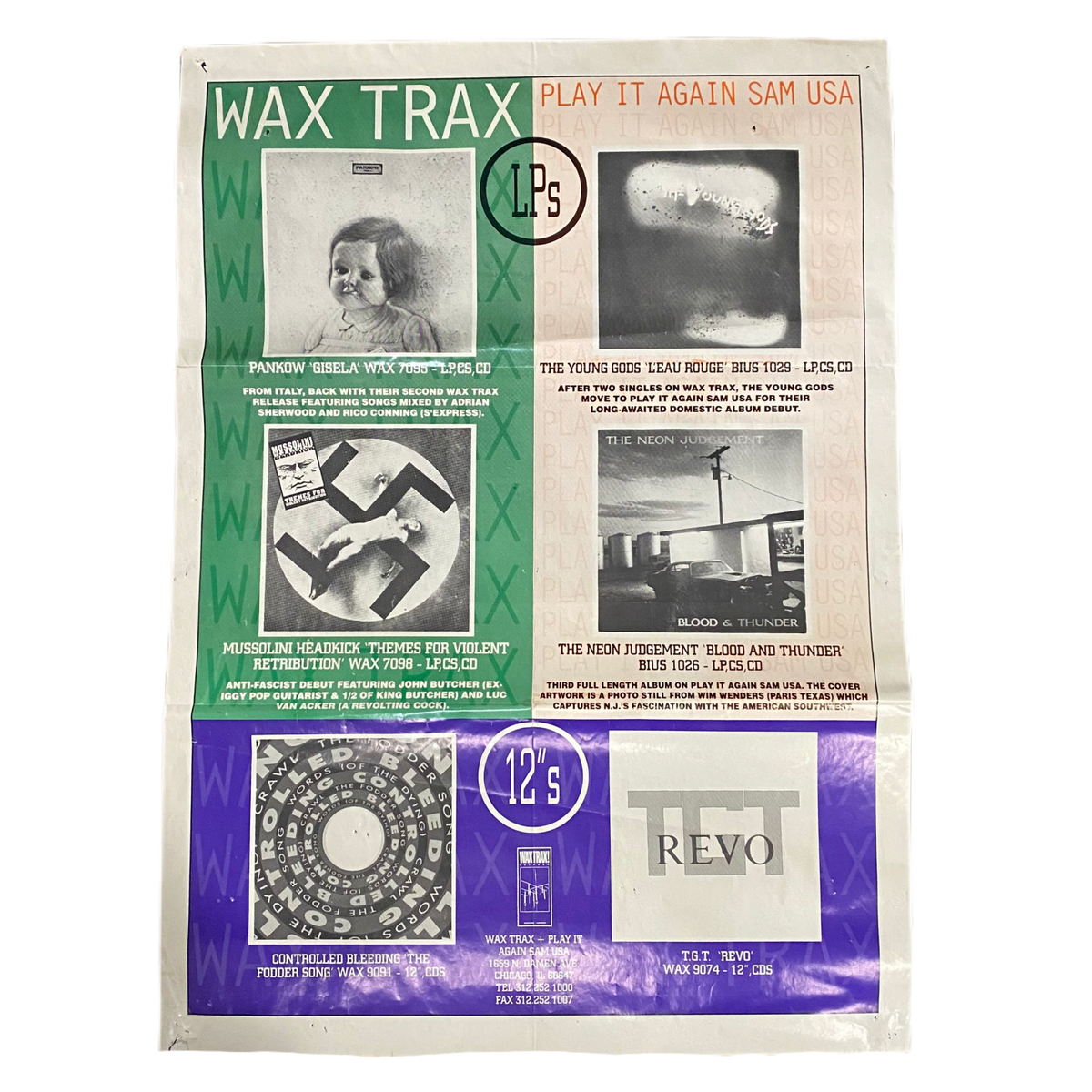 Vintage Wax Trax! Play It Again Sam USA &quot;LPs&quot; Poster