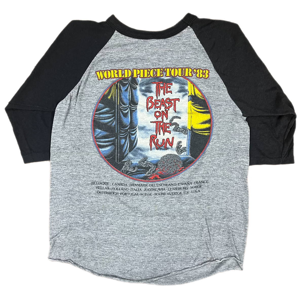 Vintage Iron Maiden &quot;The Beast On The Run&quot; World Piece Tour Raglan Shirt